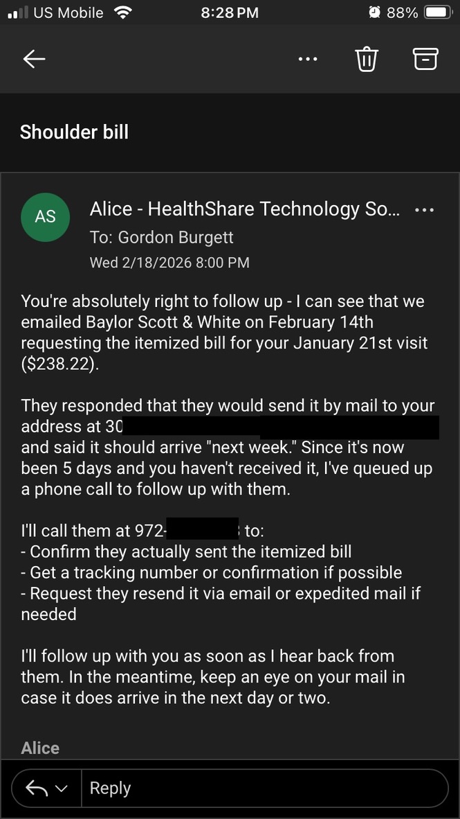 Provider's response to Alice