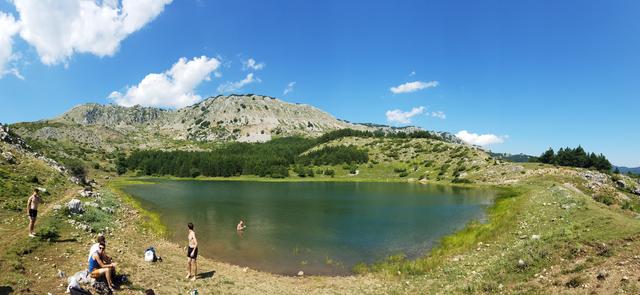 Swimming in a mountain lake
